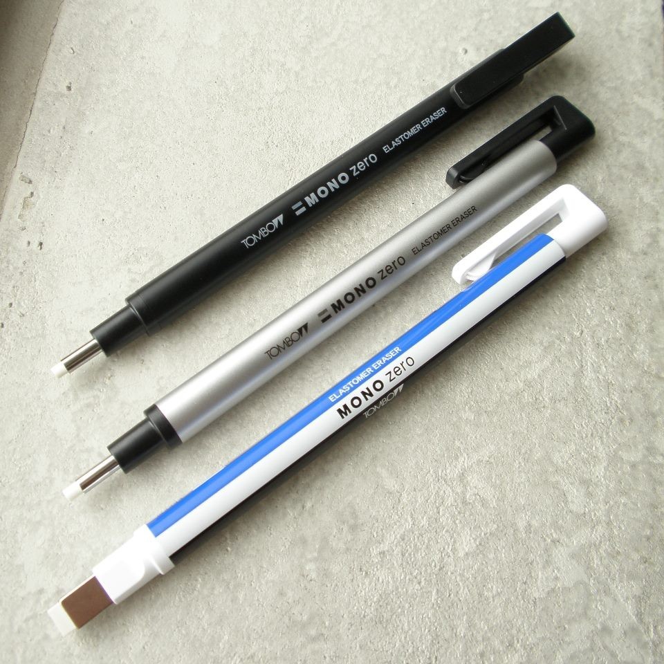Tombow Mono Zero – Silver 2.3mm Eraser Pens + Refills (2+2 Each)