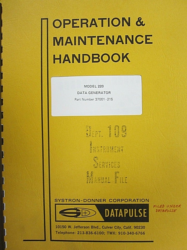 Systron Donner Model 220 Data Generator Operation And Maintenance Handbook