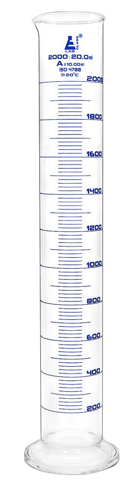 Eisco Labs 2000ml Graduated Cylinder, Class A - Blue Graduations, Round Base