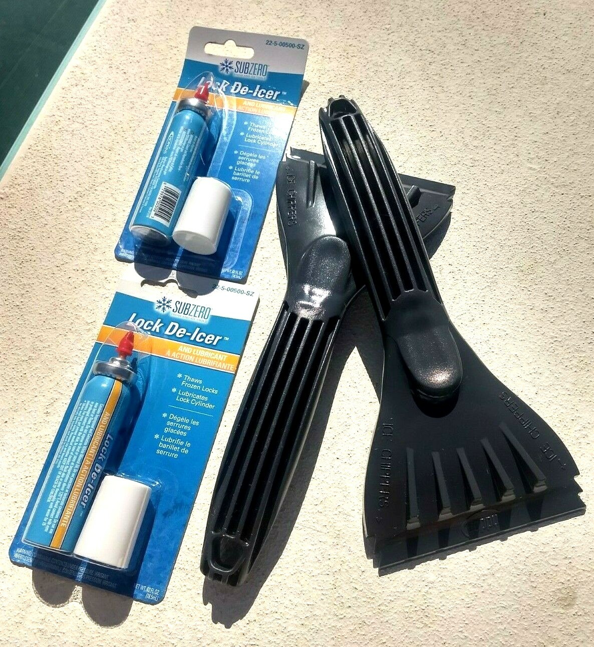 Automotive Set 2 9" Ice Scraper/Ripper &2 Sub Zero Lock De-Icer Hopkins) New