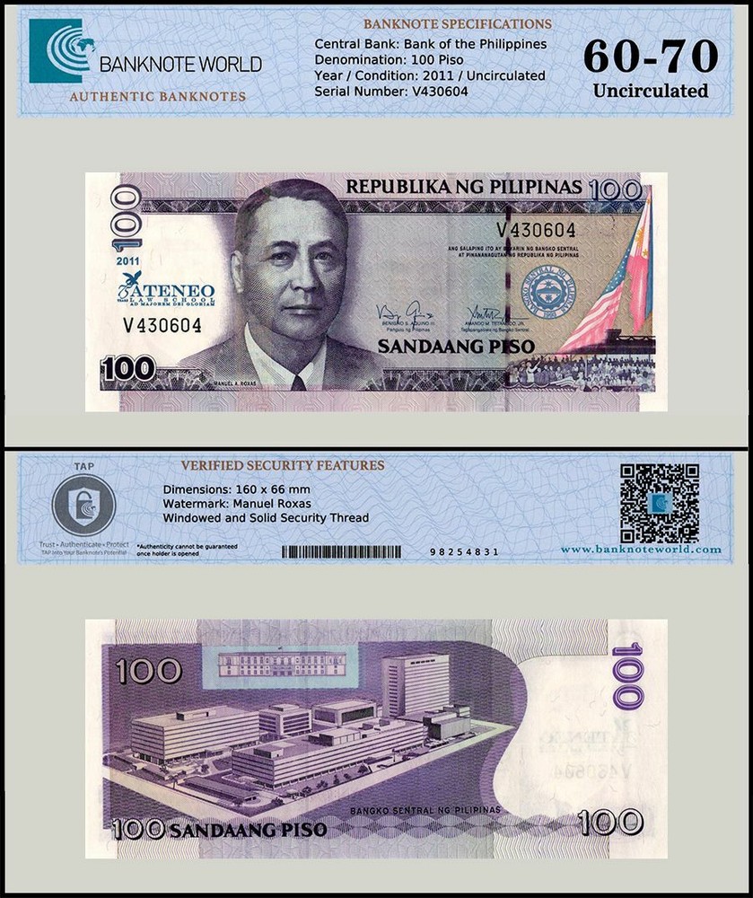Philippines 100 Piso, 2011, P-212, UNC, Commemorative, Authenticated Banknote
