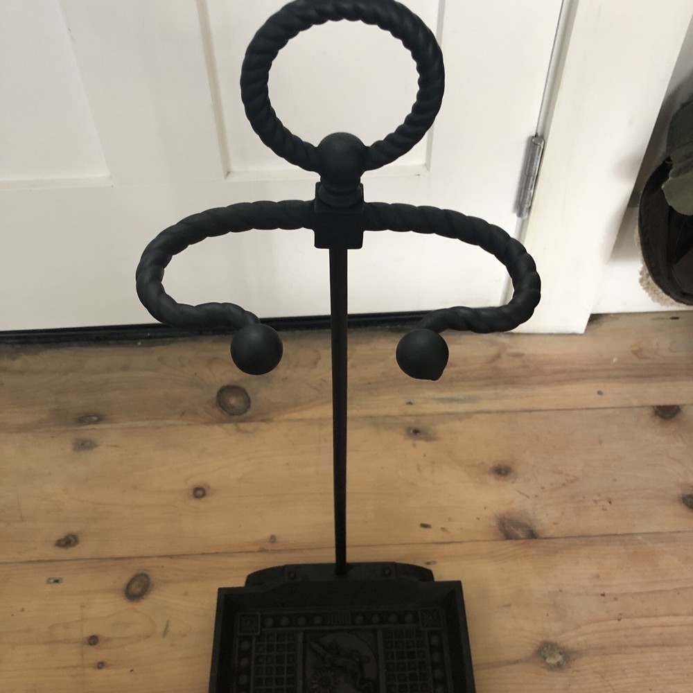 Antique Cast Iron Fireplace Tool Holder 25” Tall W/ 2 Tools