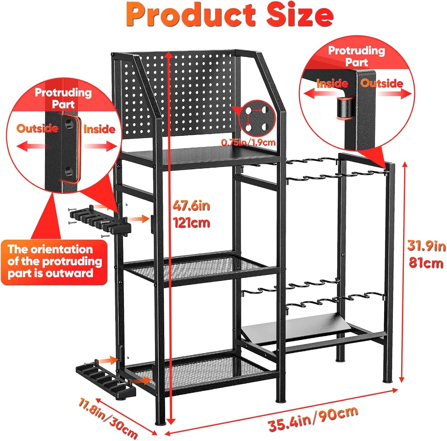 Garage-Specific Fishing Rod Rack Holds up to 18 rods Three adjustable tiers