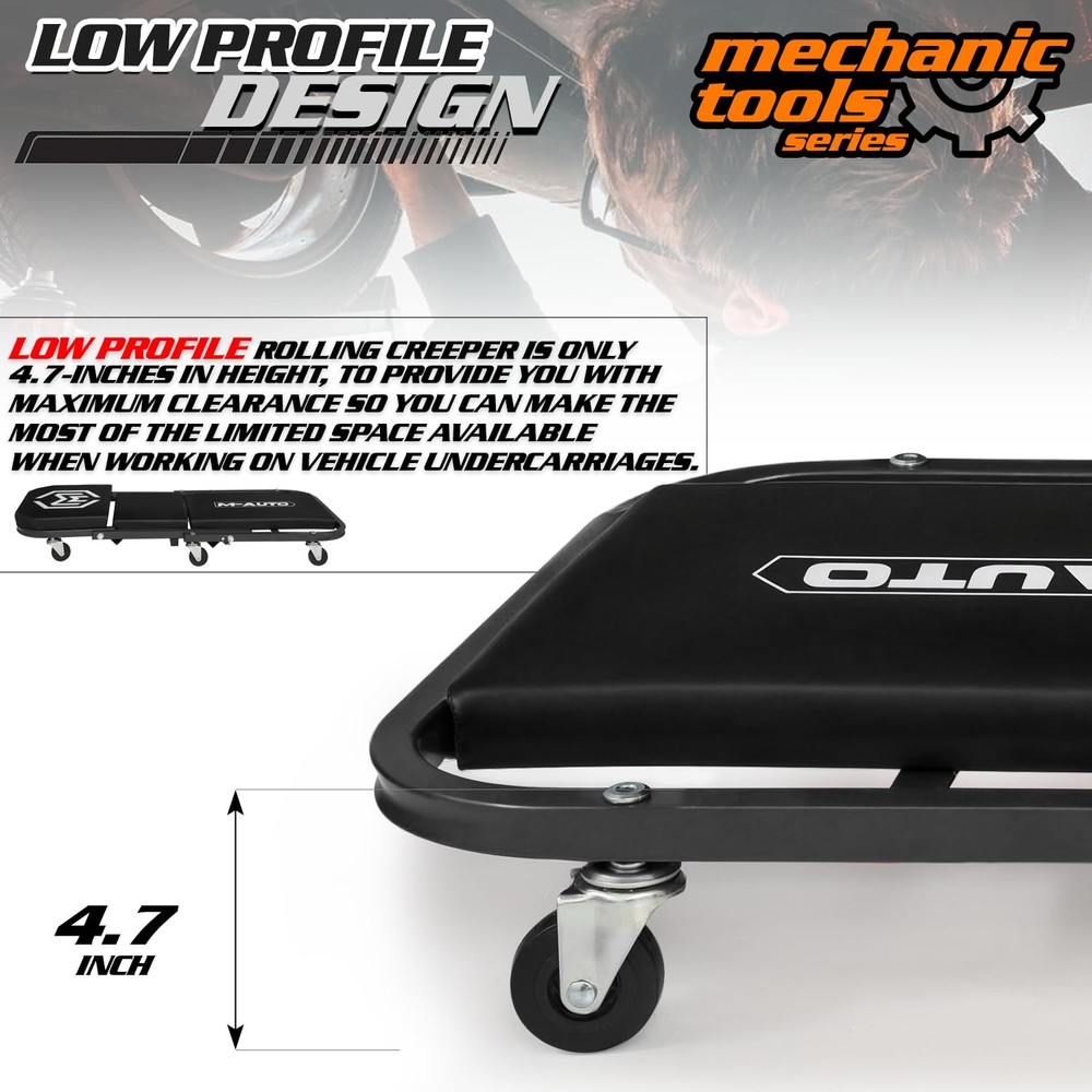 Foldable 2in1 Rolling Car Creeper & Seat, 36" Adjustable, 330LBS Capacity
