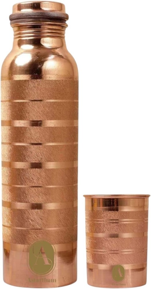 Pure Copper Water Bottle with Tumbler Set, Solid Ayurvedic Drinkware