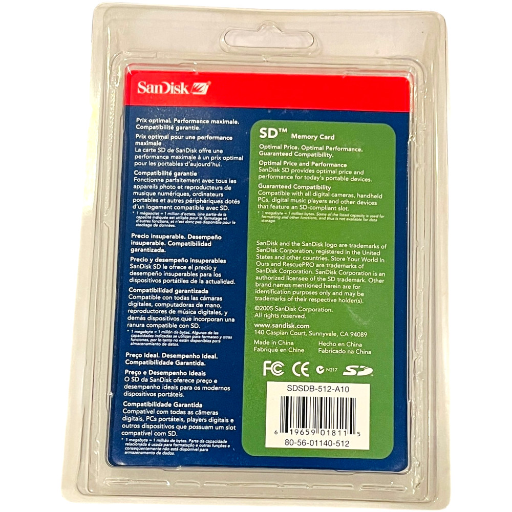 SanDisk 512MB SD Memory Card - SDSDB-512-A10 - NEW