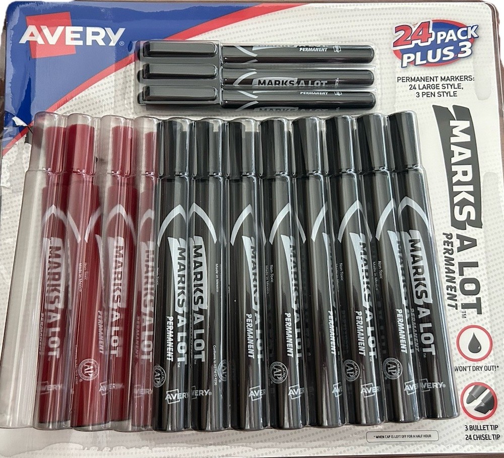 Avery Marks-A-Lot Permanent Marker, Chisel/Bullet Tip Assorted Colors, 23 Count