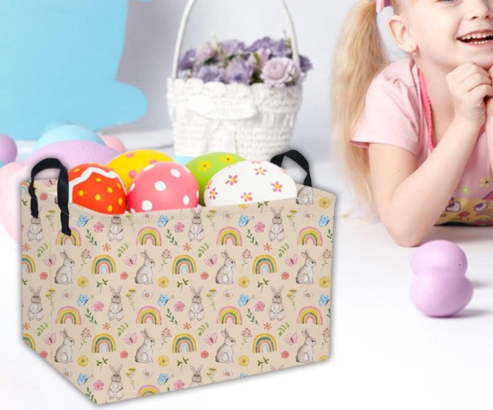 Rectangular Easter Baskets Gift Basket Empty Pink Bunny Kids Storage Bins Bab...