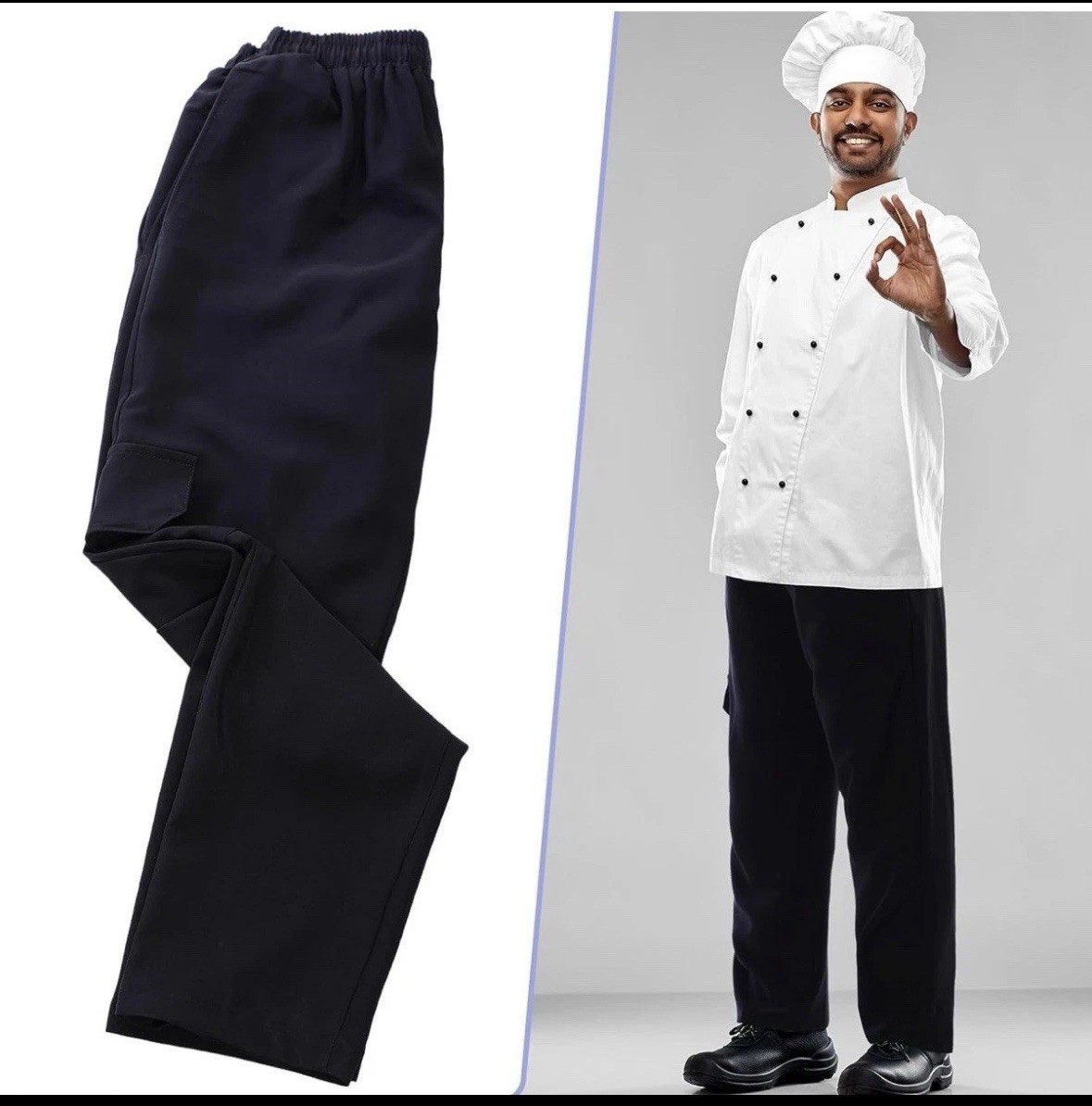 3 pc (3 pair) New Black baggy chef pants LARGE