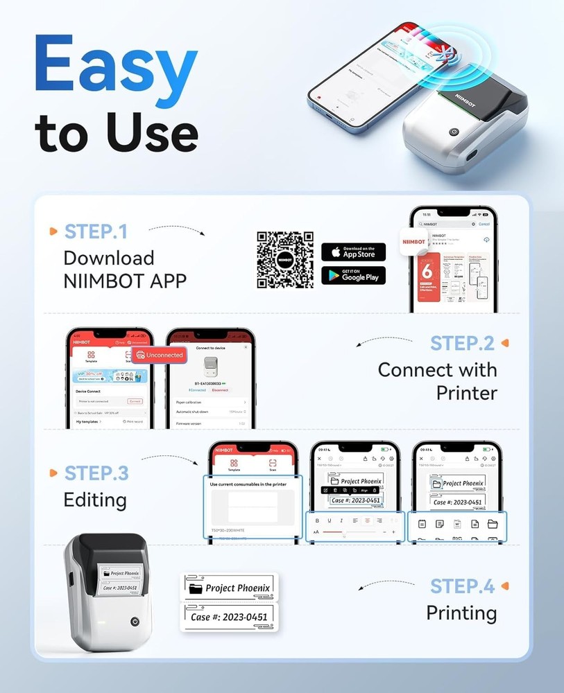 B1 Label Printer with Rechargeable Battery