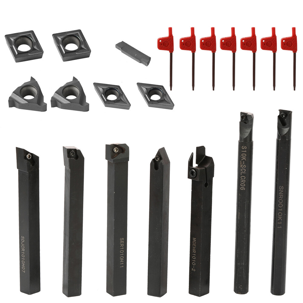 1/2" Lathe Indexable Carbide Insert + Turning Tooling Bit Holder Set N6N1