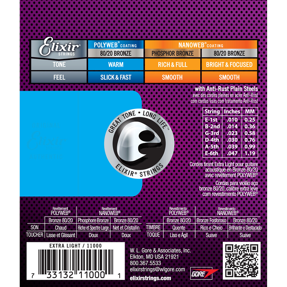 Elixir Polyweb 80/20 Bronze Extra Light Acoustic Guitar Strings 11000 1 Set