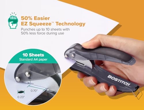 Bostitch EZ Squeeze Hole Punch - 3-Pack, Single Black, Red, Blue