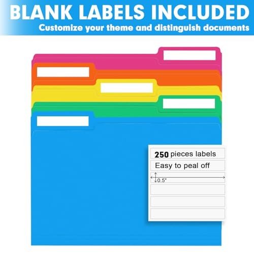 File Folder, 250 Pack 1/3 Cut Tab Colored Folders, Colored File Folder Letter