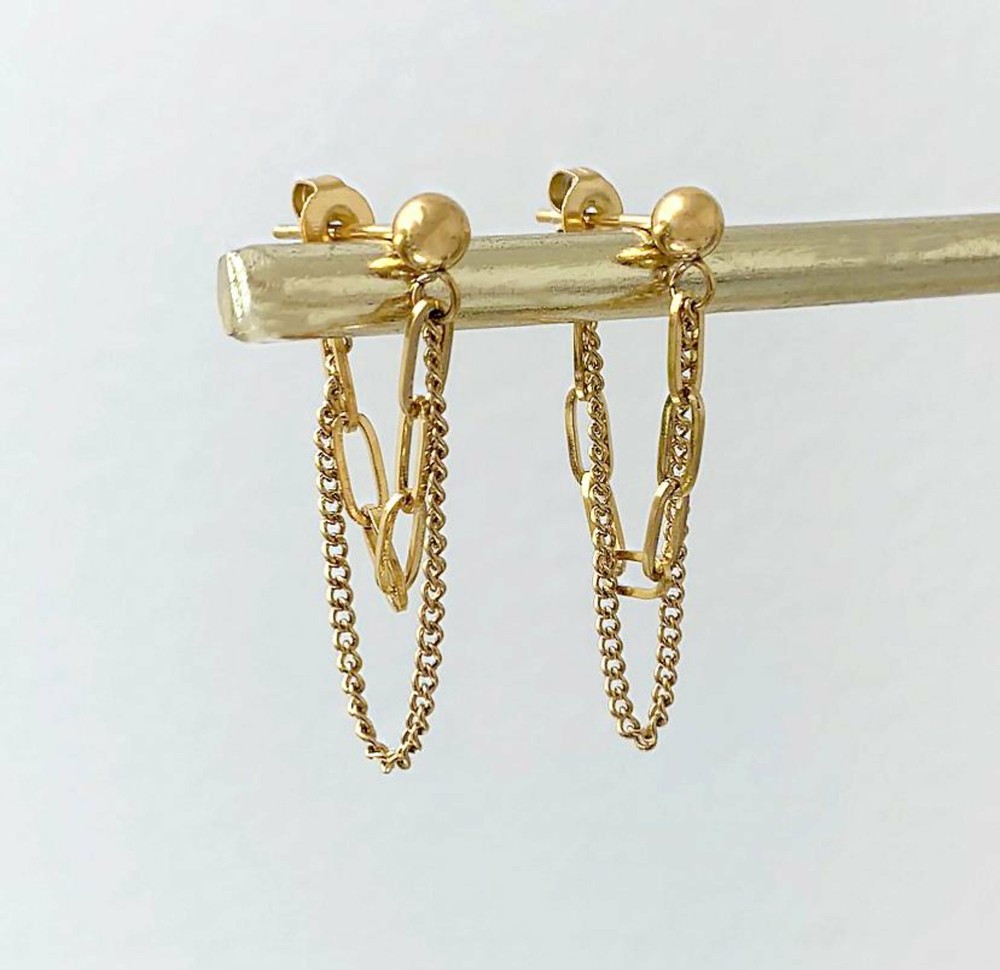 REYNA GOLD DUO LOOP CHAIN EARRINGS