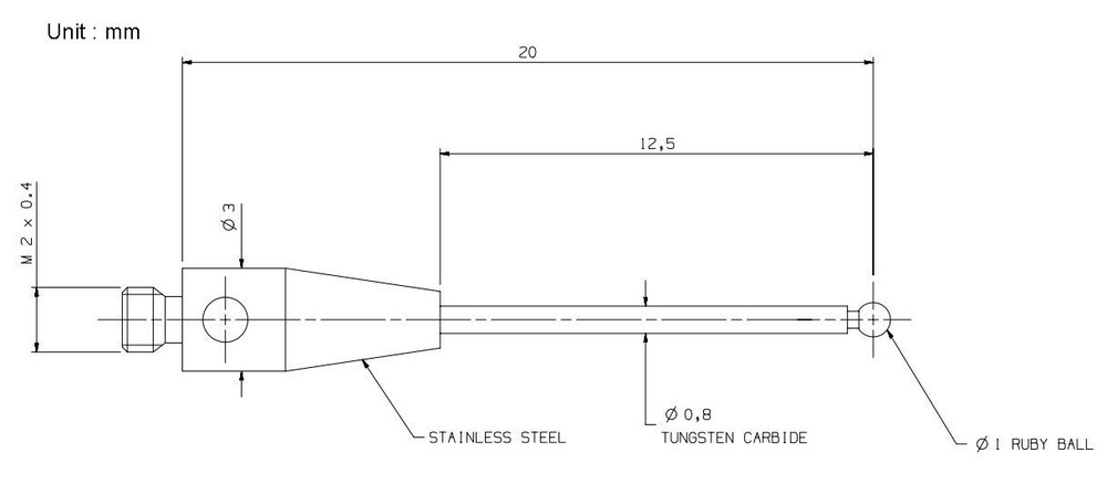 CMM Probe Stylus Carbide Stem M2 Thread 1 mm Ruby A-5003-0033 KMG Taster Styli