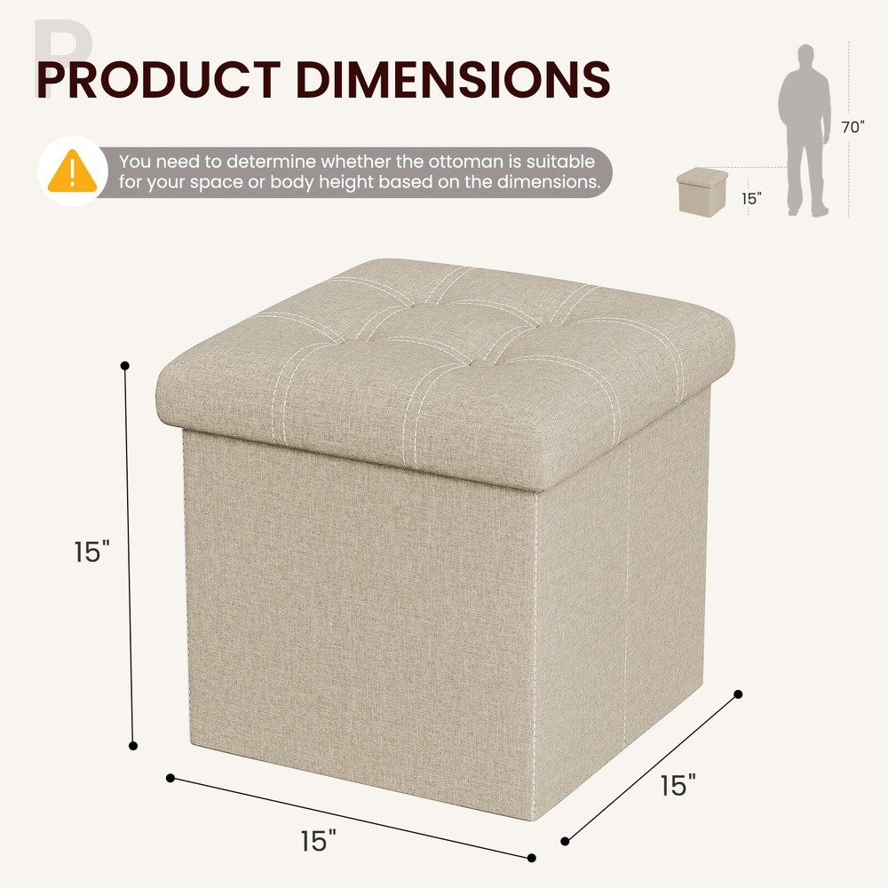 15 Inches Storage Ottoman Cube Foldable Storage Boxes Footrest Step Stool Padded