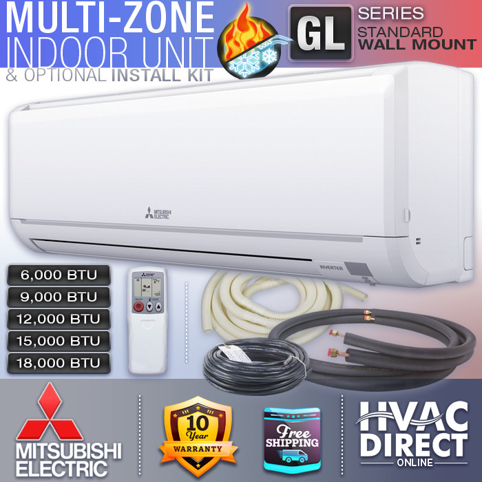 Mitsubishi 6-18K BTU Multi-Zone Mini Split Standard Wall Mount AH Unit Kit