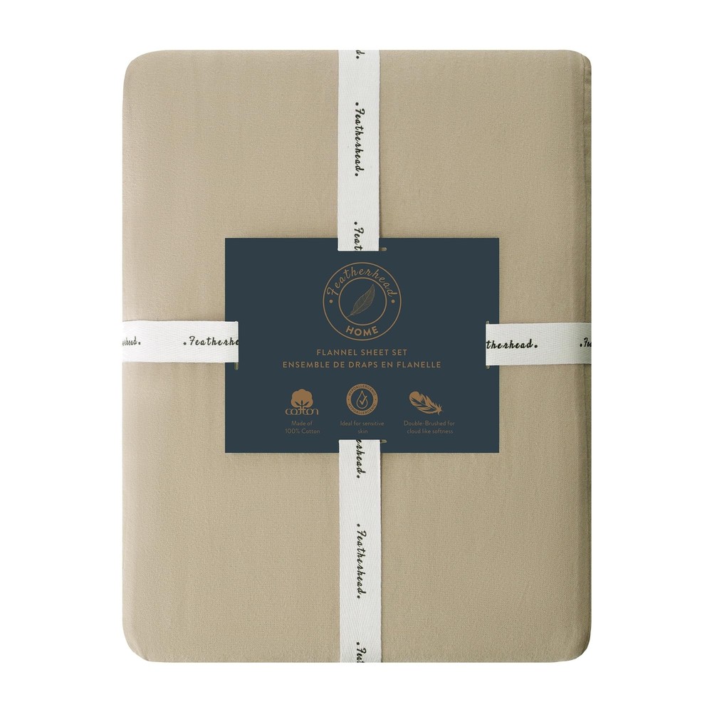 Featherhead 100% Cotton 4PCs Flannel Sheet Set | Double-Brushed for Extra Sof...