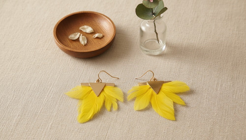 Yellow Sky Feather Earrings