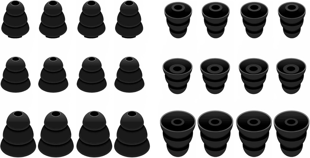 Earbuds Tips 12 Pairs Replacement Triple Flange Conical EarTips 3 Size, Black