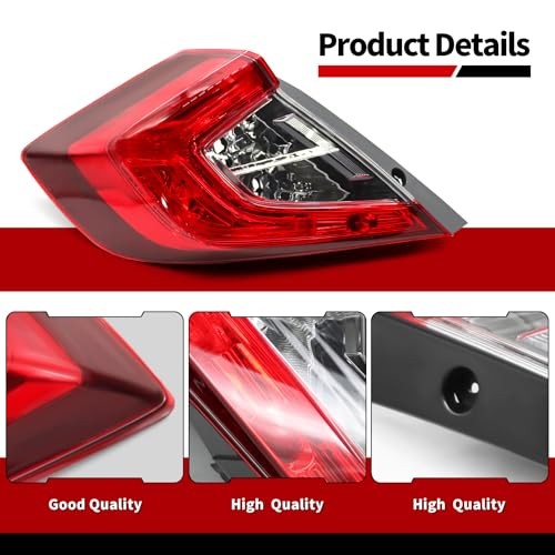 Outer Tail Light Halogen Left Side Compatible with Civic Sedan 2016-2020 w/o
