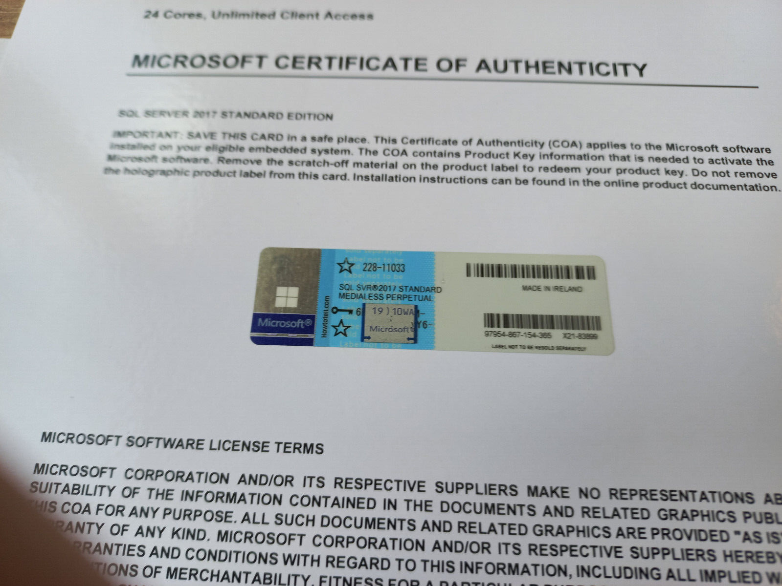 Microsoft SQL Server 2017 Standard 24 Core unlimitd User CAL Authentic 228-11033