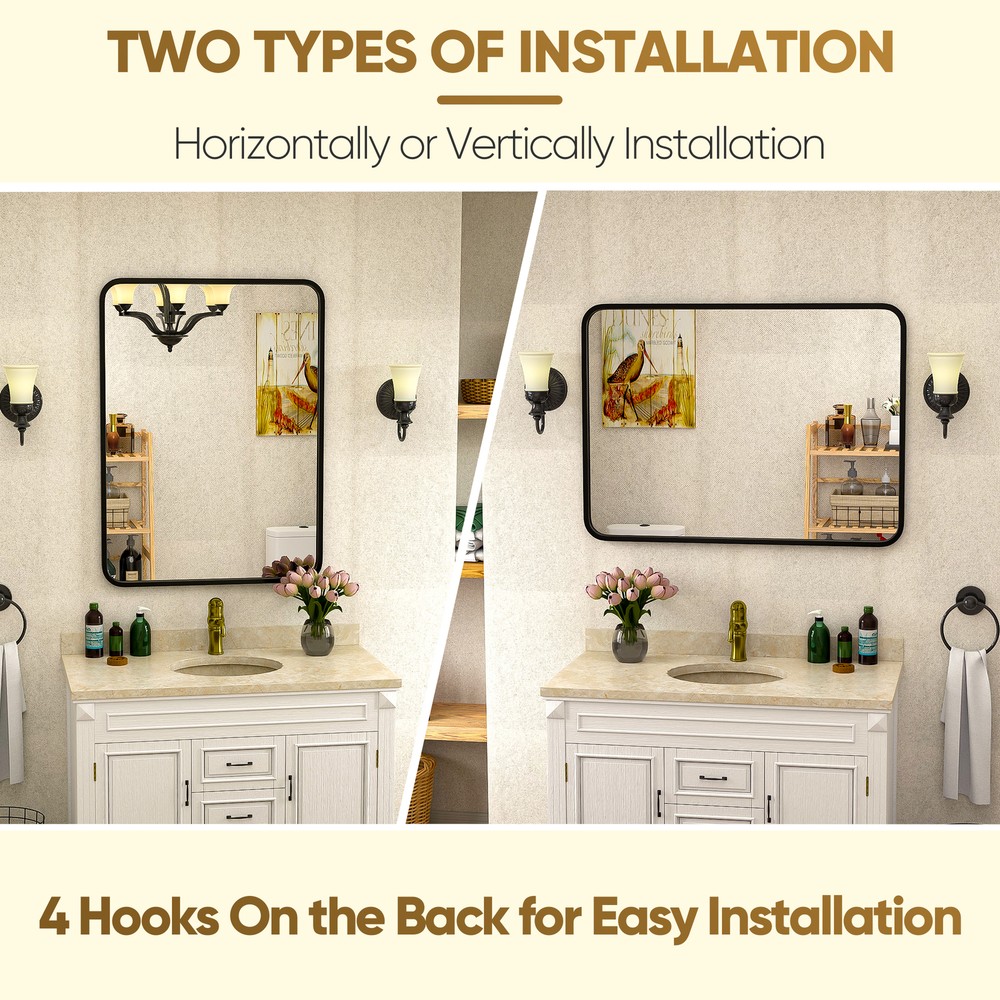 30" Black Wall Mirror for Bathroom 2PCS Wall Mounted Rectangular Vanity Mirrors