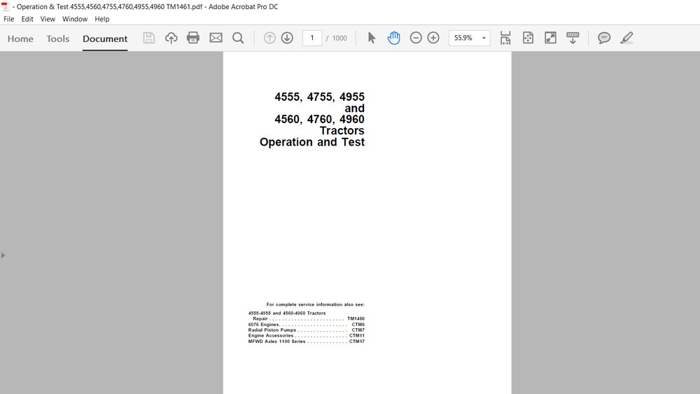 John Deere 4560, 4760, 4960 Technical + Operation Tests & Engines Manual Set USB