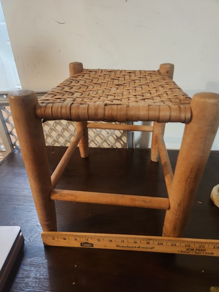 Antique Oak Cane Bottom Foot Stool