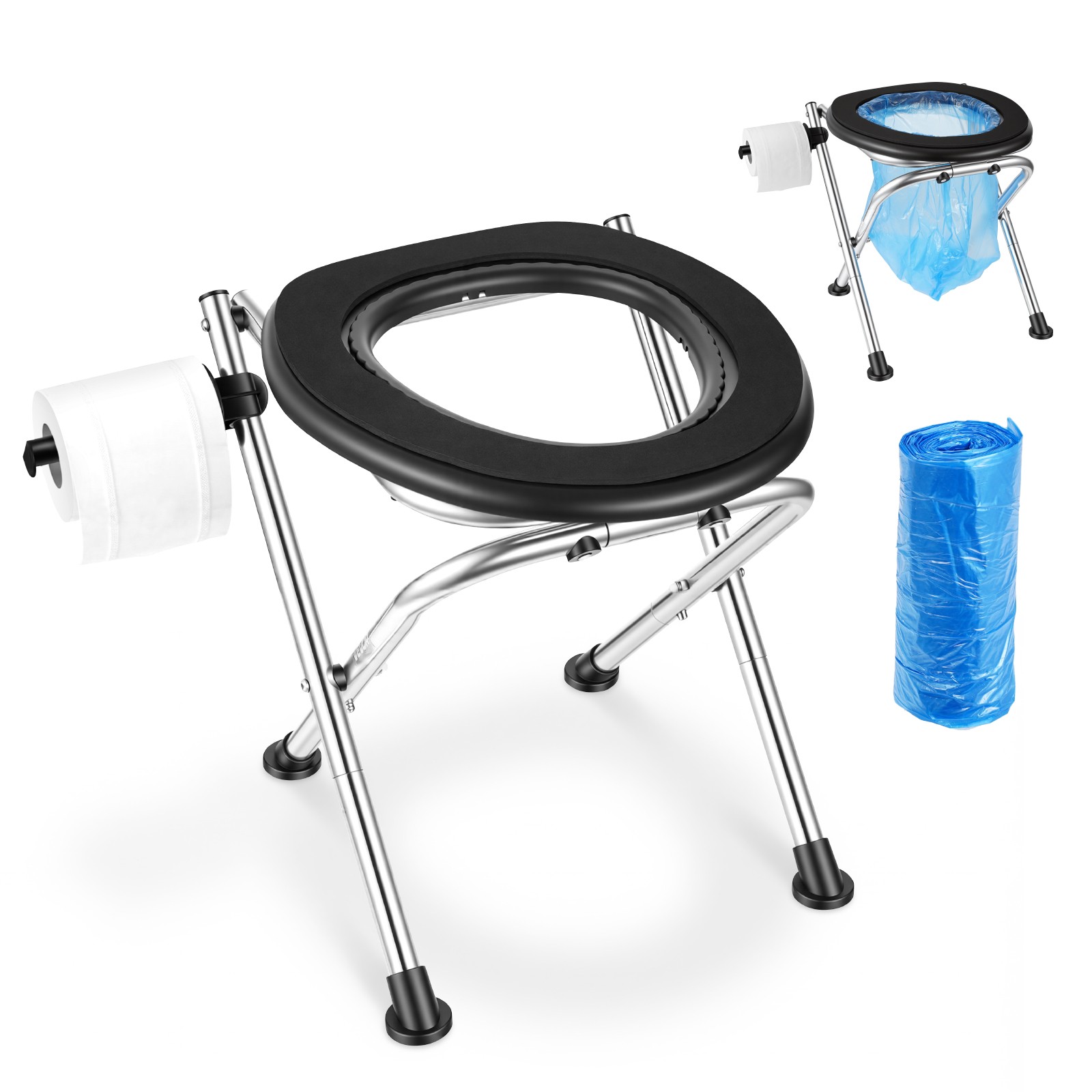 VEVOR Portable Toilet Folding Toilet Portable Chair 350 lbs Camping Travel Seat