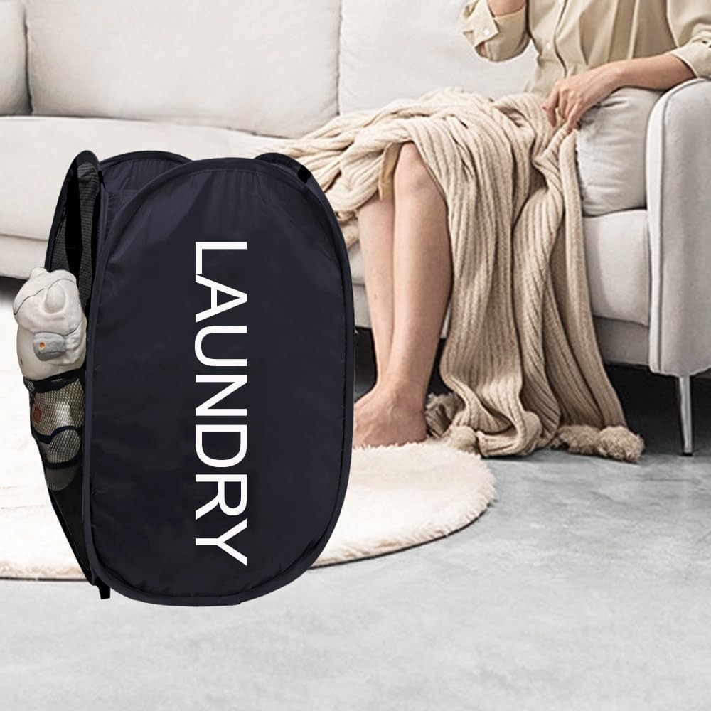 Collapsible Laundry Basket Foldable Hamper Pop Up Large, Black