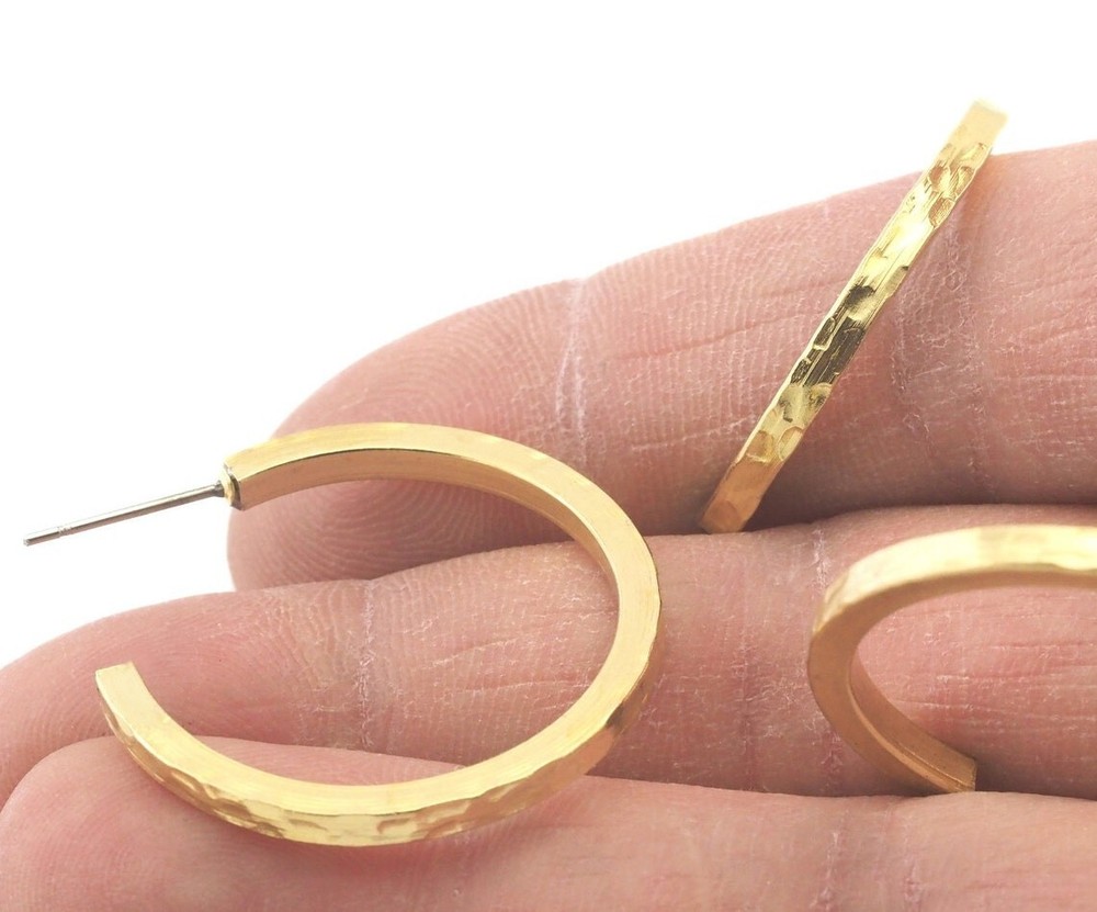 1 pair Hoop hammered round earrings stud base raw brass round earring Posts,4265