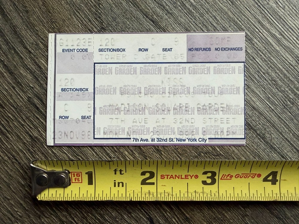 KISS Ticket Stub Psycho Circus Tour MSG Nov 13 1998 NYC NY Concert Vintage Kiss