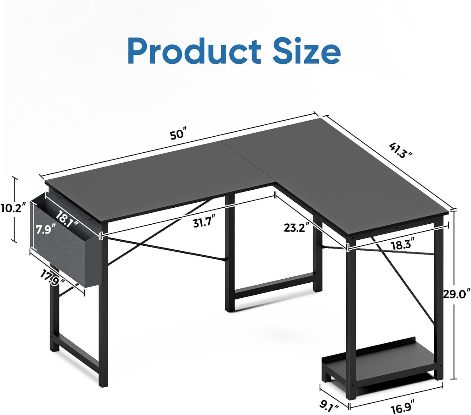 L Shaped Computer Desk Gaming Corner 50 Inch Home Office Writing PC Wooden Table