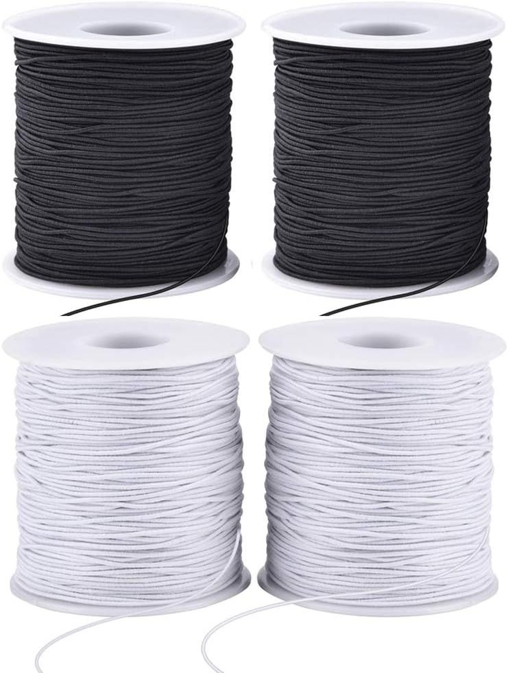 Stretchy String for Bracelets, 4 Rolls 1 mm Sturdy Elastic Black and White