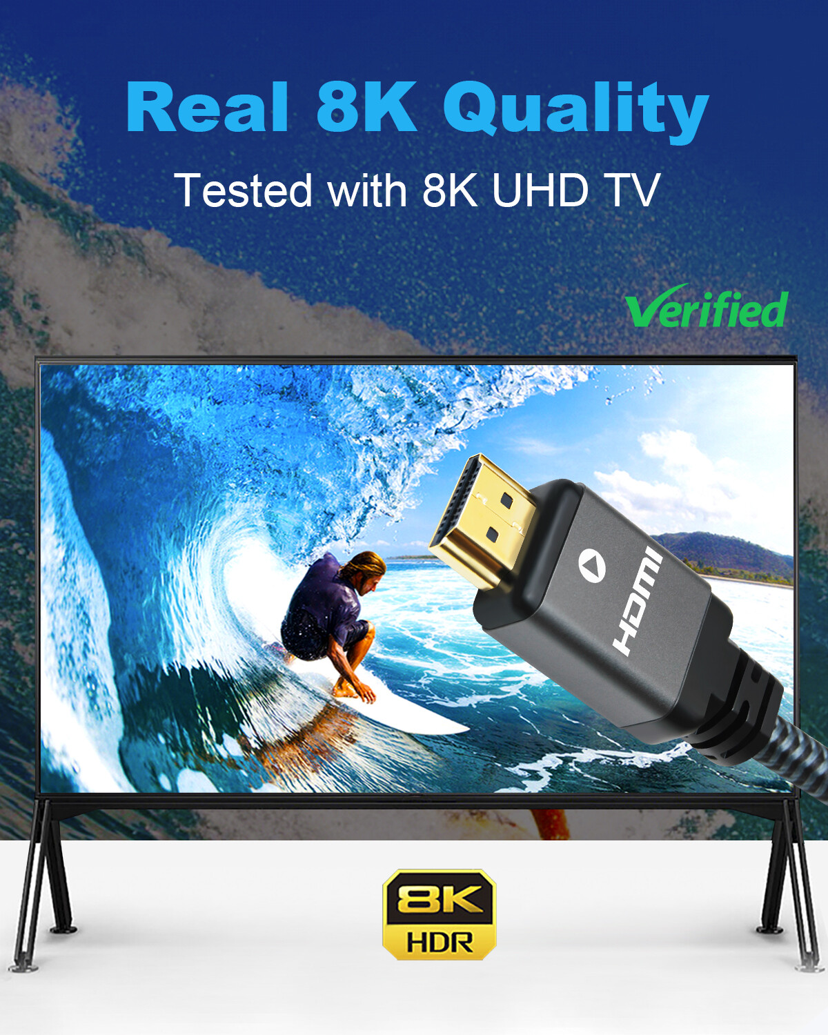8K HDMI Cable HDMI 2.1 48Gbps High Speed Braided UHD HDTV 3D Dolby HDCP eARC HDR