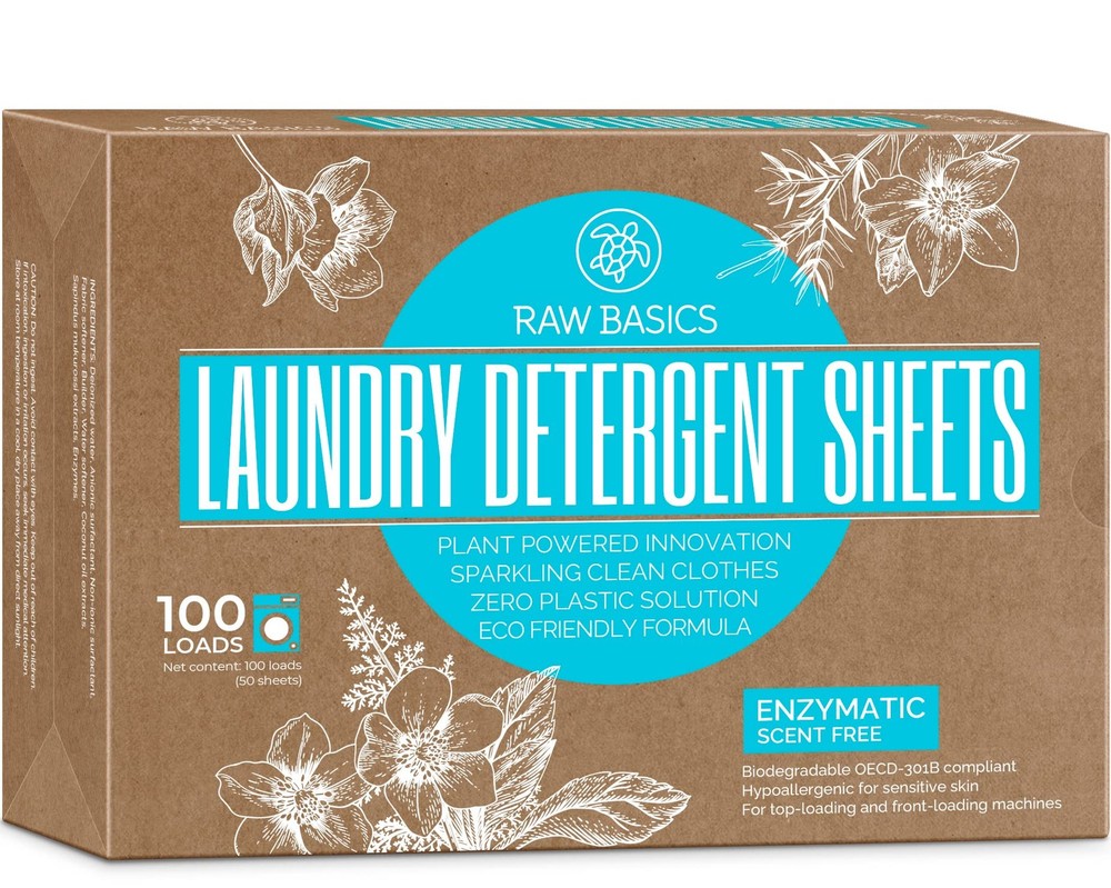 100 Loads Laundry Detergent Sheets, Unscented, Zero Waste, Scent Free Soap