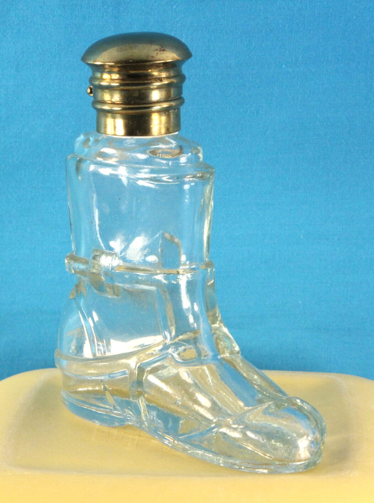 Clear Glass Boot Ink Bottle Brass Flip Lid