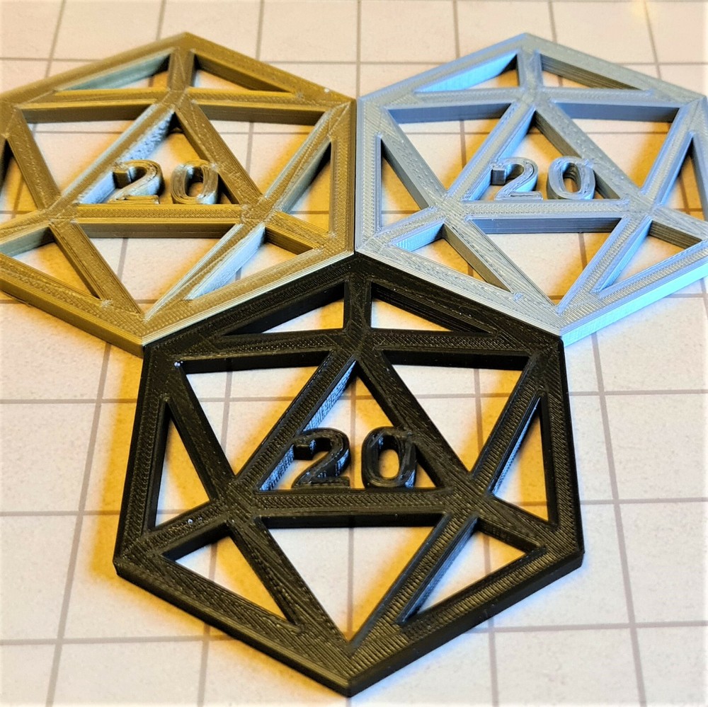 D20 Dice Coaster. Dungeons and Dragons, 3D Printed Plastic. DND Christmas Gift