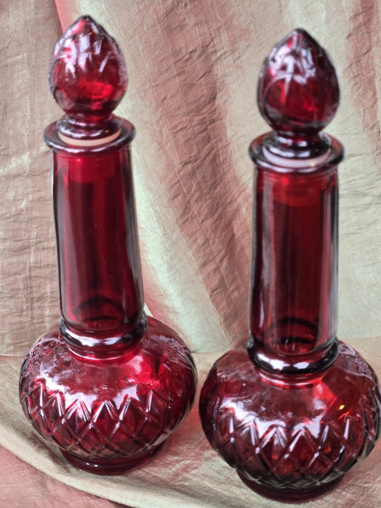 2 Vintage Avon Topaz & Occur Cologne Ruby Red Candle Shaped Perfume Bottle Empty