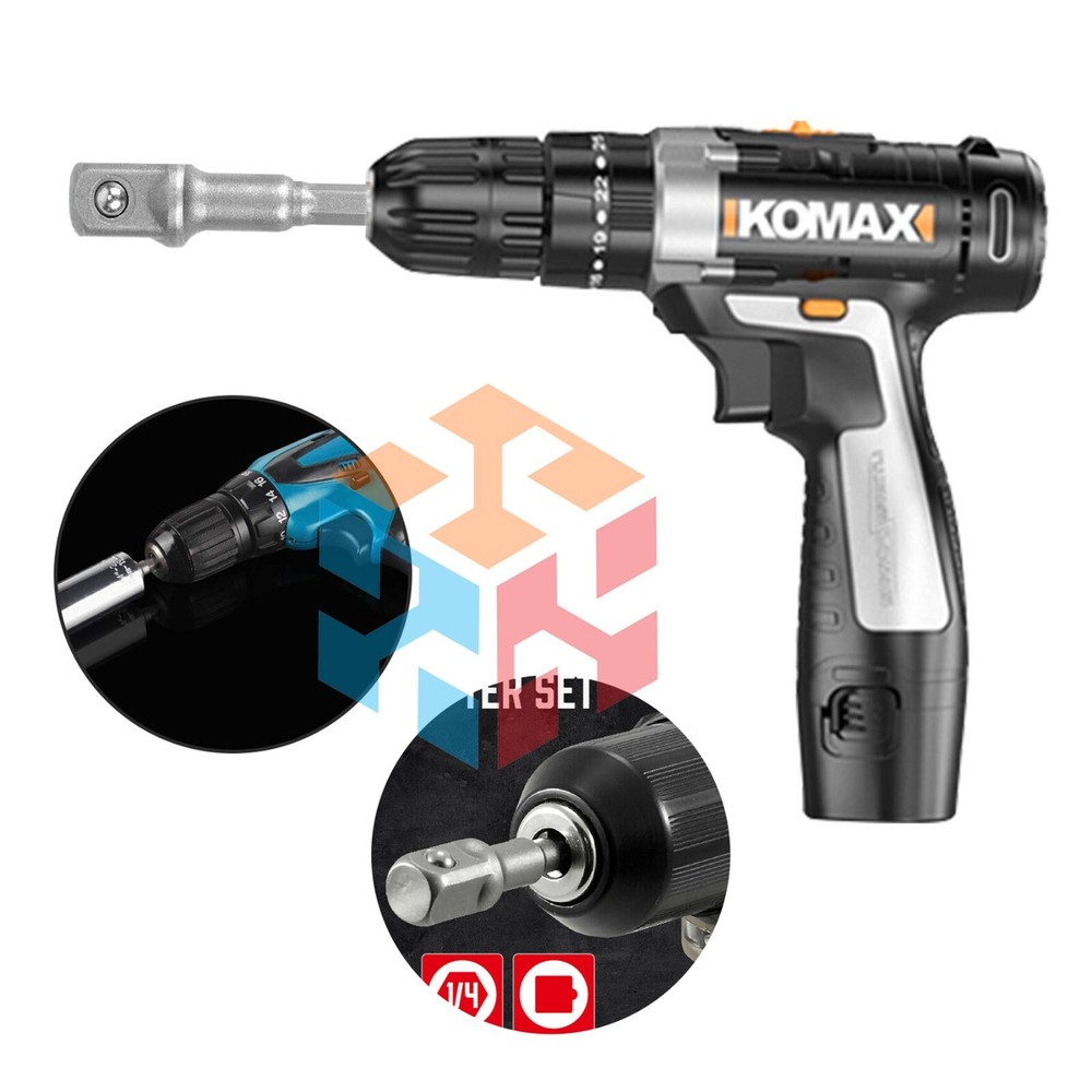 3pc Socket Adapter Set Hex Shank to 1/4" 3/8" 1/2" Impact DRIVER GRADE Drills