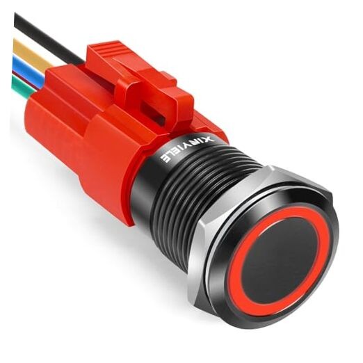 16MM Latching 12V Push Button Switch On Off,Waterproof with Black Shell Red LED