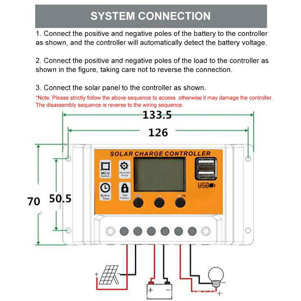 30-100A MPPT Solar Panel Regulator Charge Controller 12V/24V Auto Focus Tracking