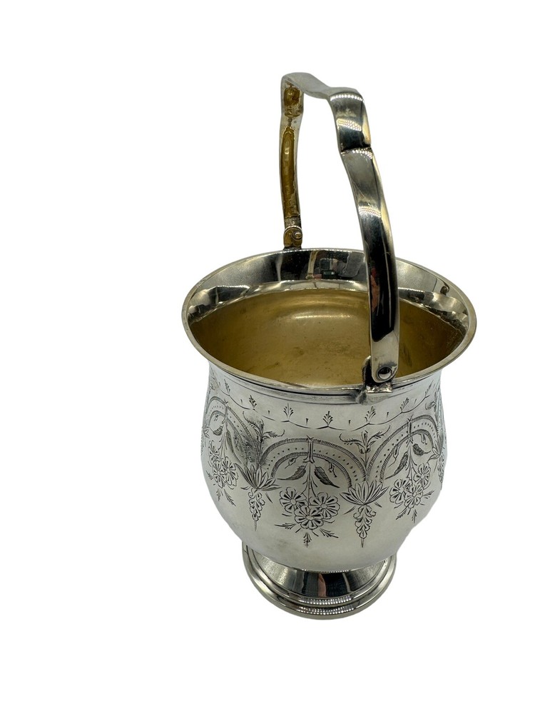 Vintage Eales 1779 Footed Silver Ice Bucket With Handle Etched Floral Pattern