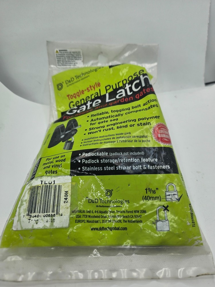 Padlock Gravity Gate Latch D&D Technologies TL01 T-Latch Action Gate Latch