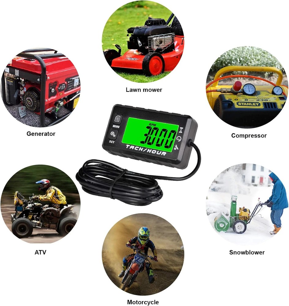 Backlight Digital Tach Maintenance Hour Meter LCD Self Powered Tachometer