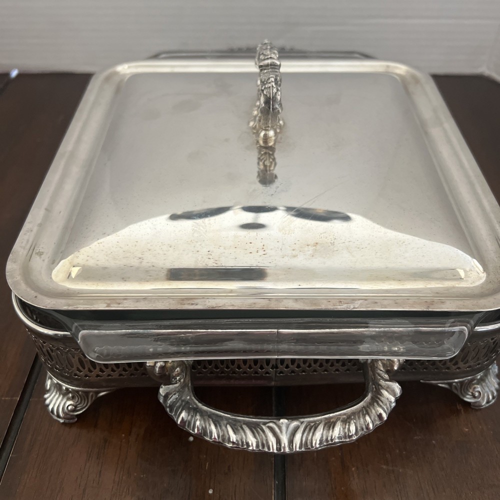 VTG Double Handle Silverplate Buffet Server w/Lid & Glass Baking Dish
