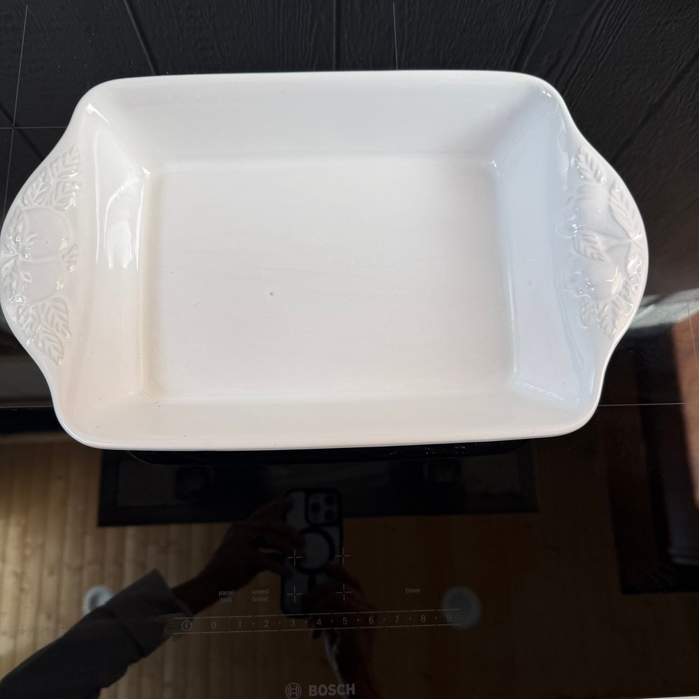 Eurosecla Portugal Embossed Fruit Pattern Rectangular Baking Dish Handles