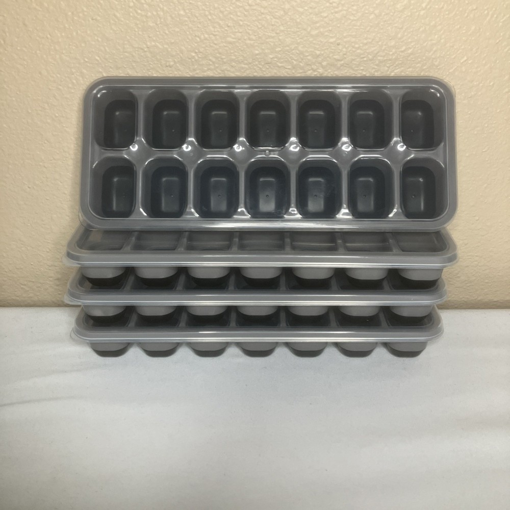 Silicone Ice Cube Tray 4 Pack w/Spill-Resistant Removable Lid, Easy-Release